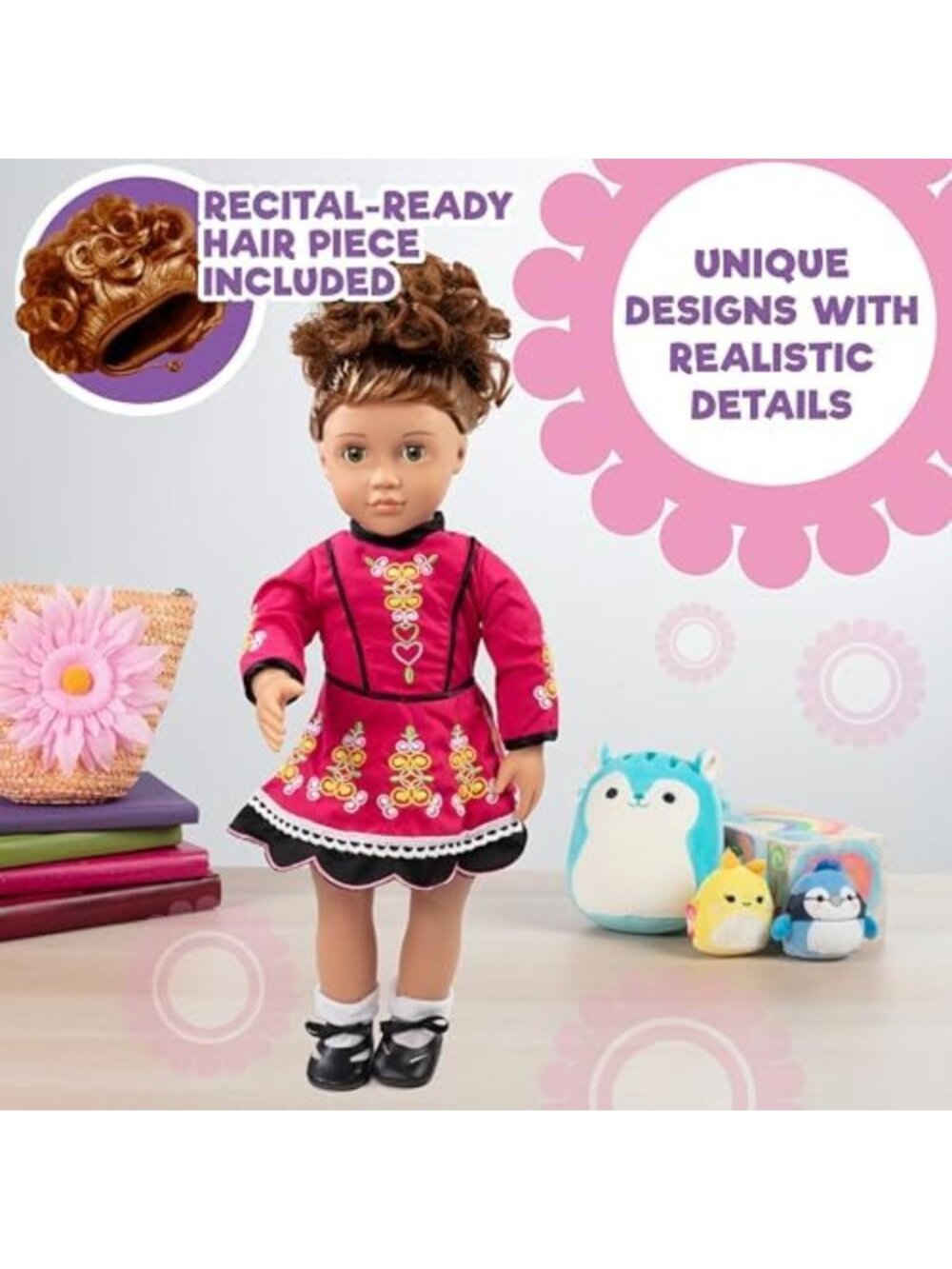 Handmade Irish Step Dancing Doll Outfit - 4 Piece Costume Set for 18" Dolls - Picture 4 of 6